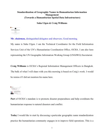 Standardization of Geographic Names in Humanitarian Information  Management  (Towards a