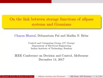On the link between storage functions of allpass  systems and Gramians  Chayan Bhawal, Debasattam