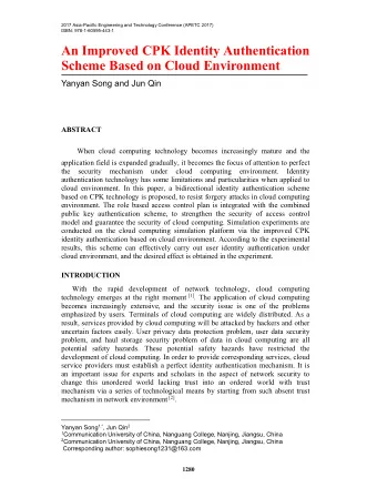 An Improved CPK Identity Authentication  Scheme Based on Cloud Environment  Yanyan Song and Jun Qin
