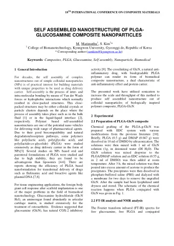 SELF ASSEMBLED NANOSTRUCTURE OF PLGA-  GLUCOSAMINE COMPOSITE NANOPARTICLES M. Marimuthu 1 , S. Kim