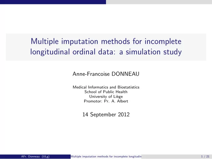 multiple imputation methods for incomplete longitudinal