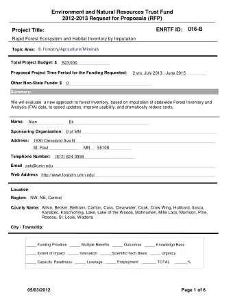 Environment and Natural Resources Trust Fund  2012-2013 Request for Proposals (RFP)  016-B  ENRTF