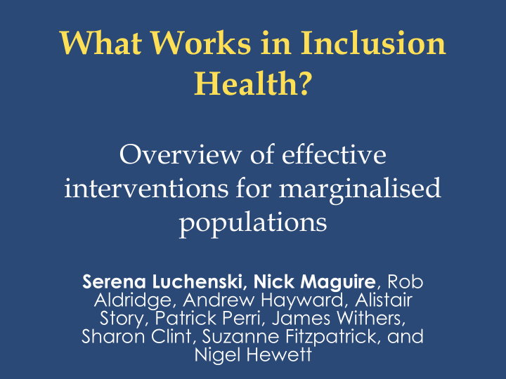 what works in inclusion health