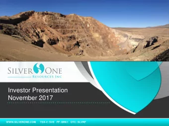 November 2017  WWW.SILVERONE.COM      TSX-V: SVE   FF: BRK1   OTC: SLVRF  Forward looking Statement