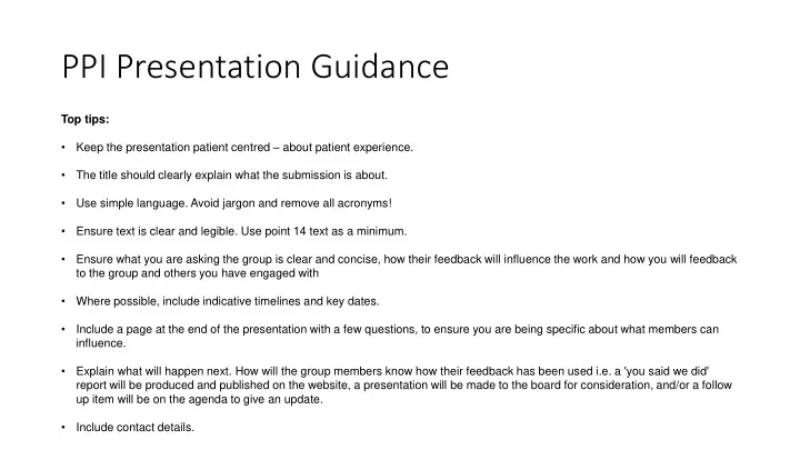 ppi presentation guidance