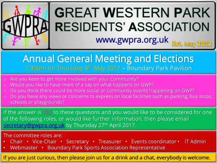 annual ual gener eral al meetin ing g and elections ions