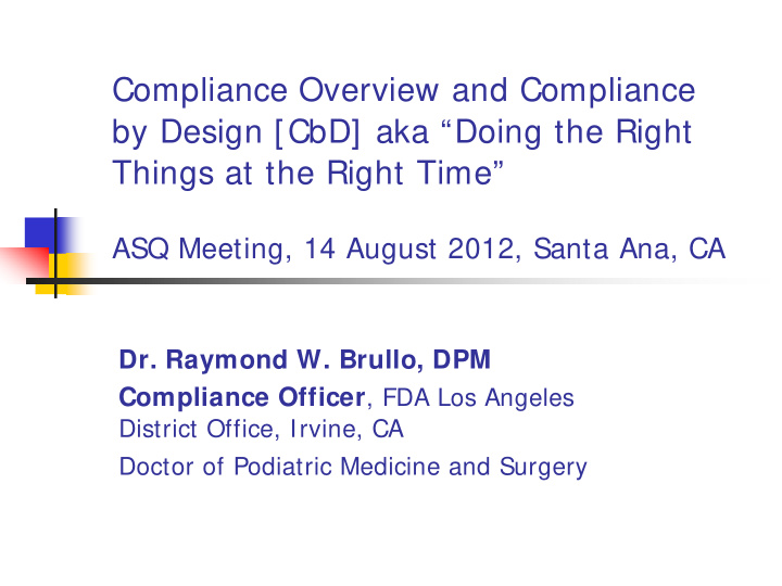 compliance overview and compliance by design cbd aka