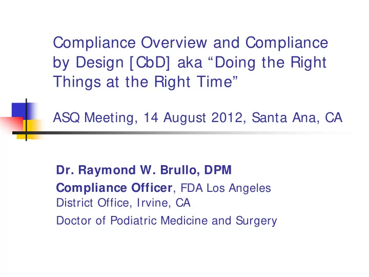 compliance overview and compliance by design cbd aka