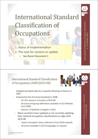 International Standard  Classification of  abour Statisticians  Occupations  Occupations  2013