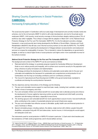 International Labour Organisation: Jakarta Office; December 2011  Sharing Country Experiences in