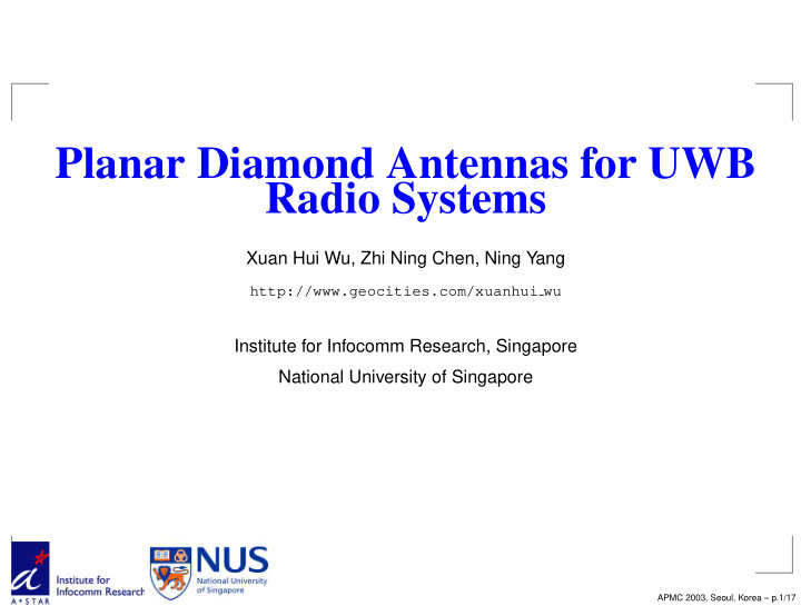 planar diamond antennas for uwb radio systems