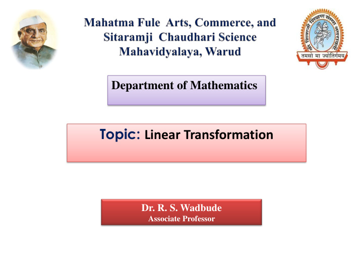 dr r s wadbude associate professor let u and v be two