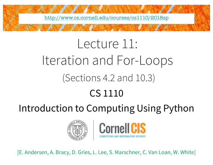 lecture 11 iteration and for loops