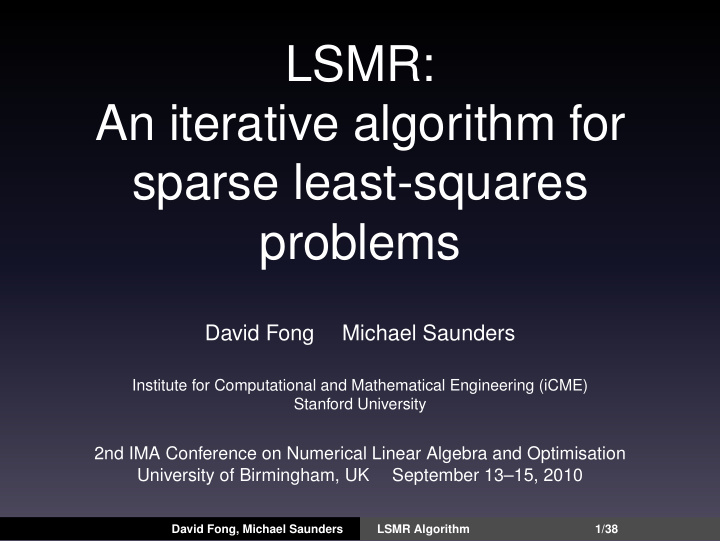 lsmr an iterative algorithm for sparse least squares