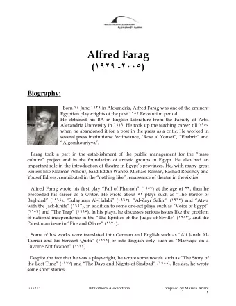 Alfred Farag ( 9191 - 9002 )  Biography: Born 01 June 0191 in Alexandria, Alfred Farag was one of