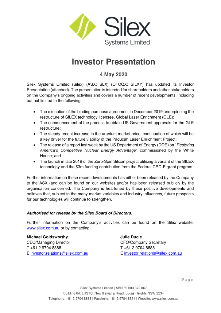 investor presentation