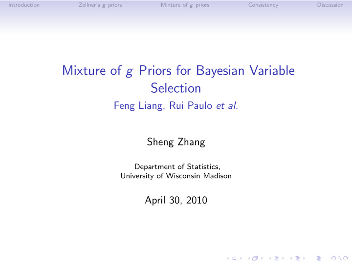 mixture of g priors for bayesian variable selection