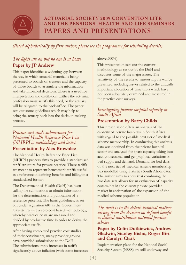 papers and presentations