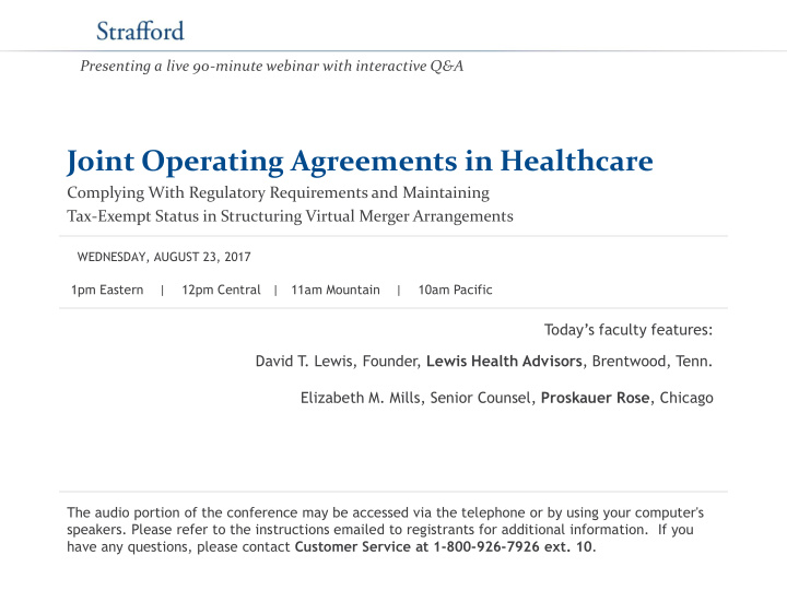 joint operating agreements in healthcare