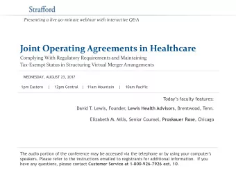 Joint Operating Agreements in Healthcare  Complying With Regulatory Requirements and Maintaining