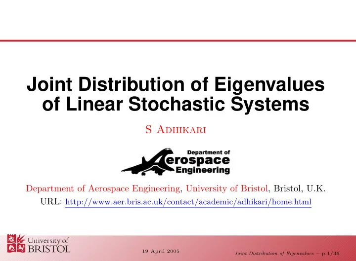 joint distribution of eigenvalues of linear stochastic