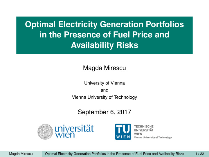 optimal electricity generation portfolios in the presence