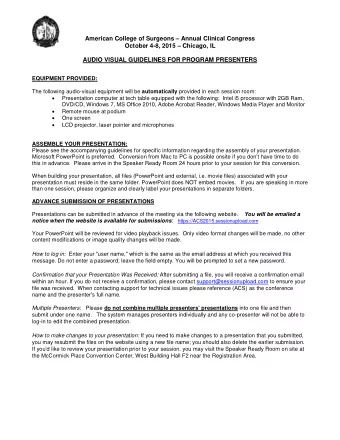 American College of Surgeons  Annual Clinical Congress  October 4-8, 2015  Chicago, IL  AUDIO