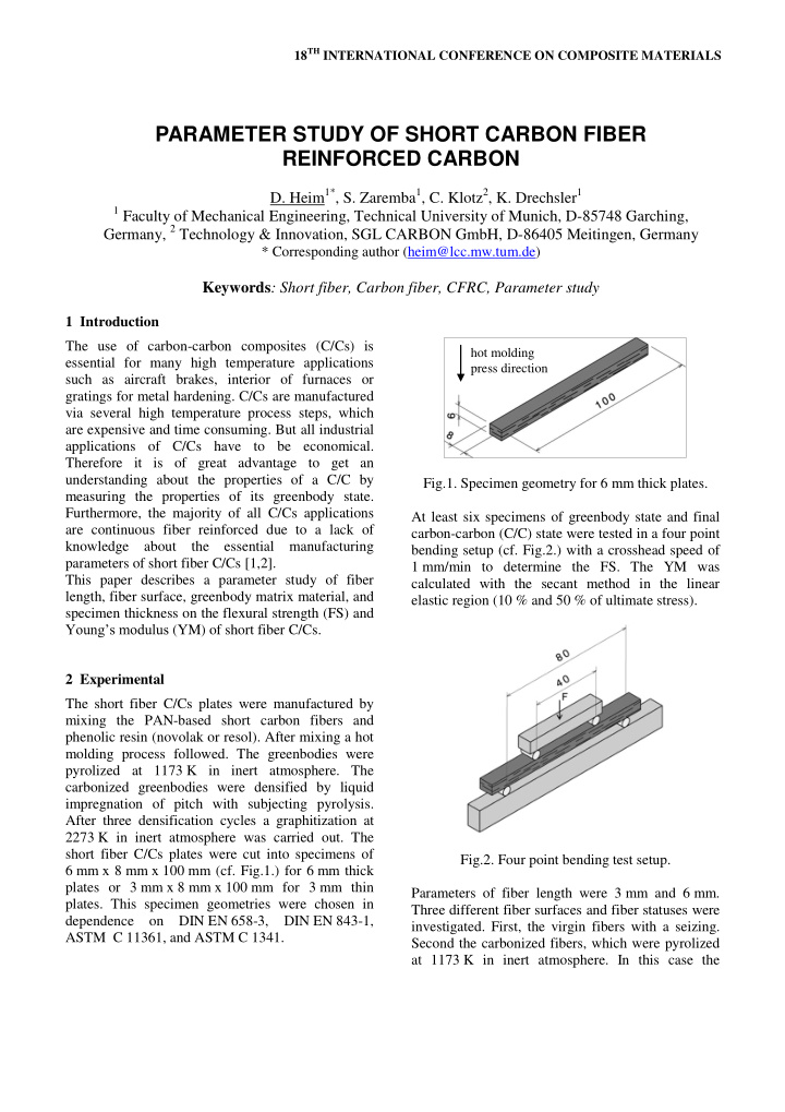 parameter study of short carbon fiber reinforced carbon