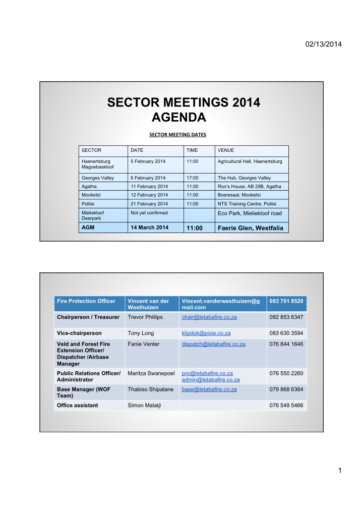 sector meetings 2014 agenda