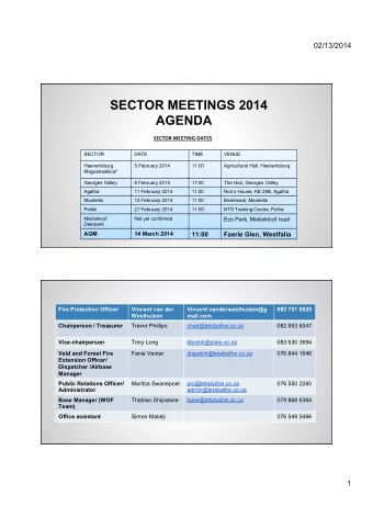 SECTOR MEETINGS 2014  AGENDA  SECTOR  MEETING  DATES          SECTOR  DATE  TIME