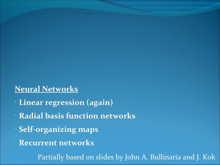 neural networks linear regression again radial basis