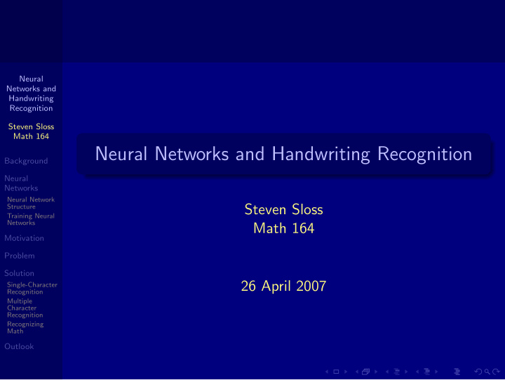 neural networks and handwriting recognition