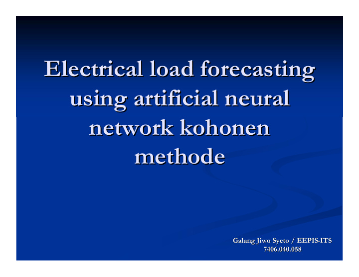 electric lectrical al load forecasting load forecasting e