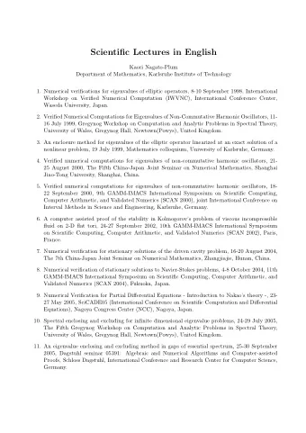 Scientific Lectures in English  Kaori Nagato-Plum  Department of Mathematics, Karlsruhe Institute