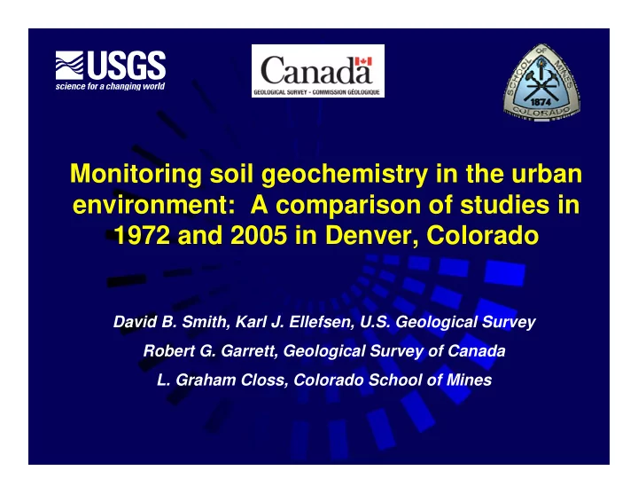 monitoring soil geochemistry in the urban environment a