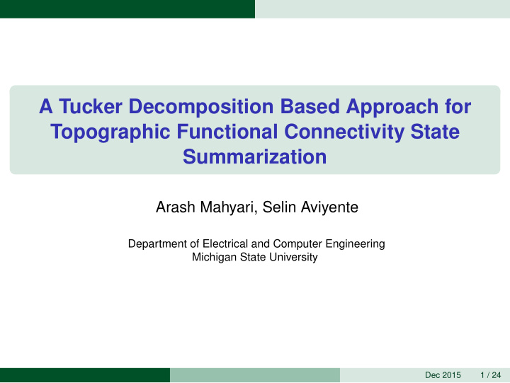 a tucker decomposition based approach for topographic
