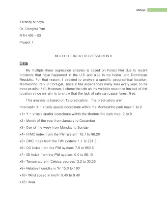 Da  Data  ta  My multiple linear regression analysis is based on Forest Fire due to recent