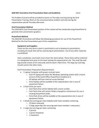 2020 NCF Envirothon Oral Presentation Rules and Guidelines 2/8/20  The Problem Scenario will be