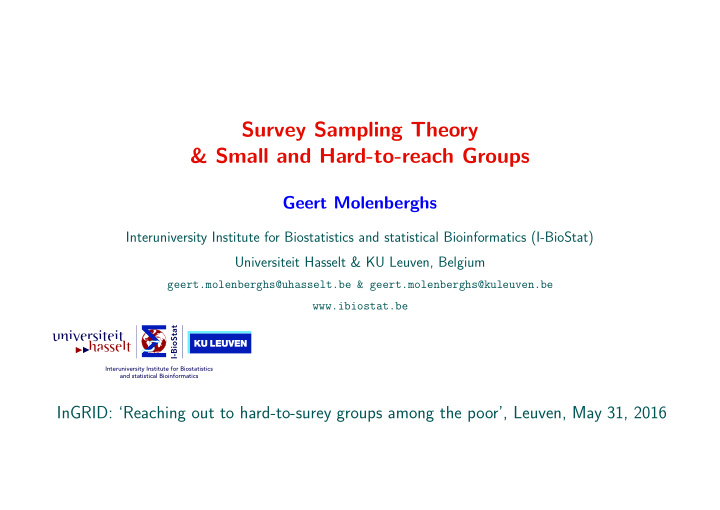 survey sampling theory small and hard to reach groups