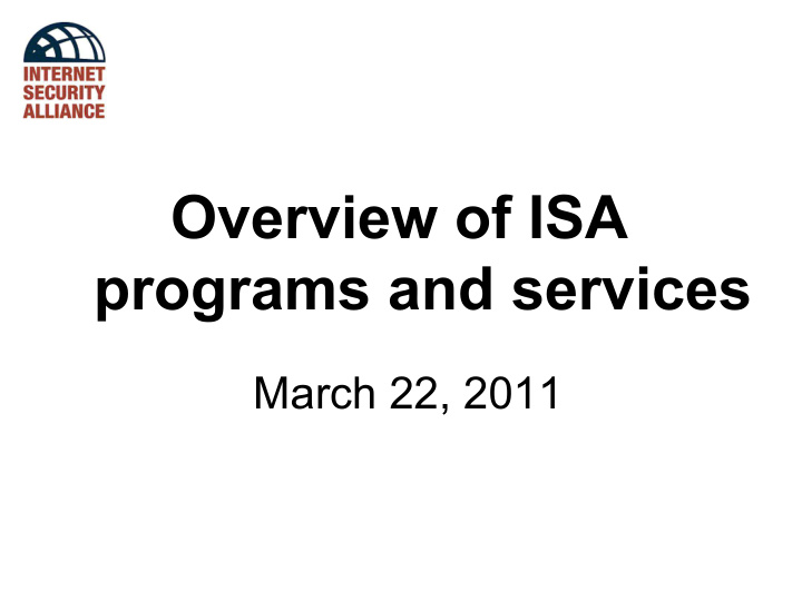 overview of isa programs and services