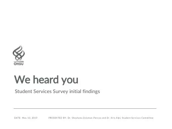We heard you  Student Services Survey initial findings  DATE: May 10, 2019  PRESENTED BY: Dr.