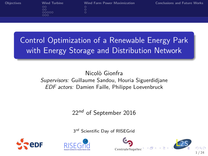 control optimization of a renewable energy park with