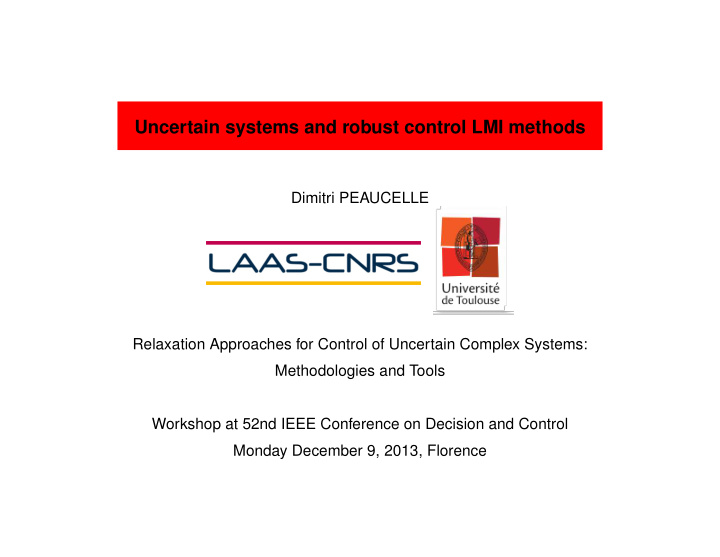 uncertain systems and robust control lmi methods