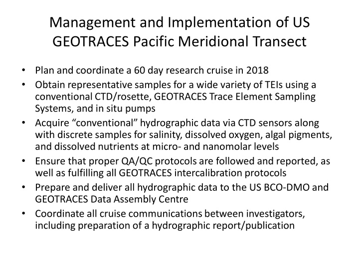 management and implementation of us geotraces pacific