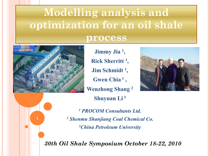 modelling analysis and optimization for an oil shale