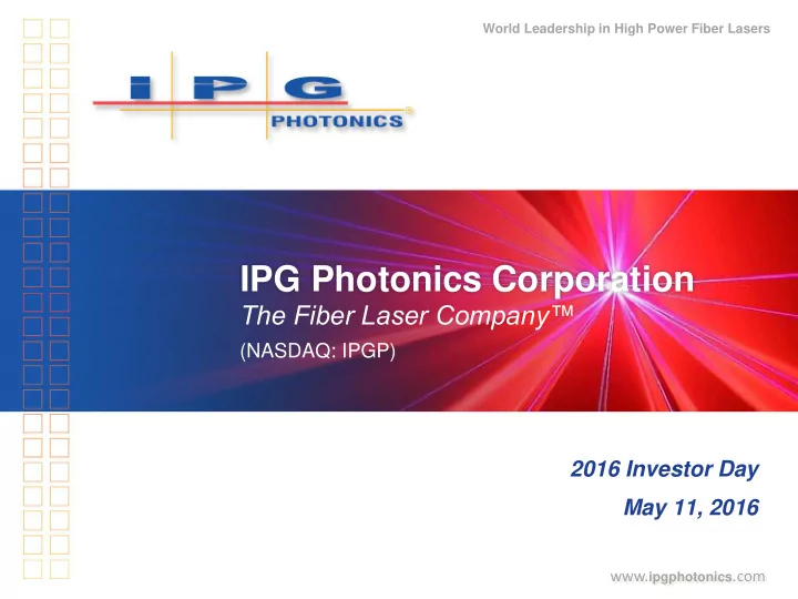 ipg photonics corporation