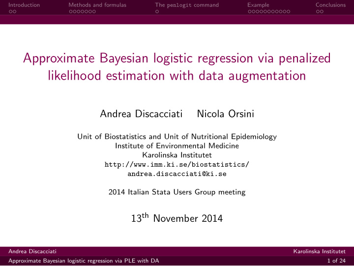 approximate bayesian logistic regression via penalized