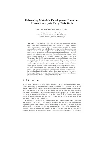 E-Learning Materials Development Based on  Abstract Analysis Using Web Tools  Tomofumi NAKANO and