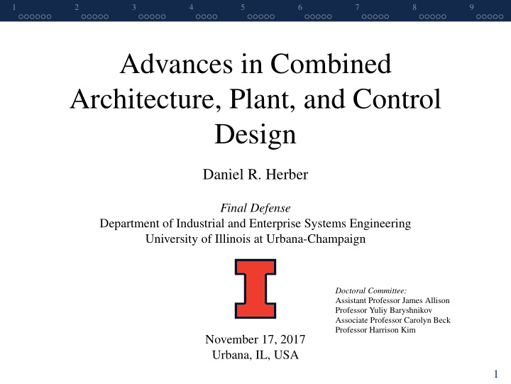 advances in combined architecture plant and control design