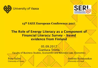 The Role of Energy Literacy as a Component of Financial Literacy: Survey  based  evidence from